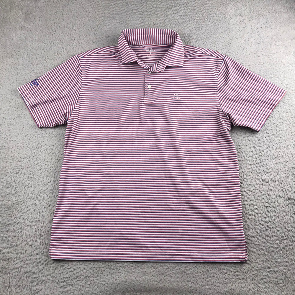 Rhoback Steward Stripe Performance Polo Shirt Men L Red White Blue American Flag